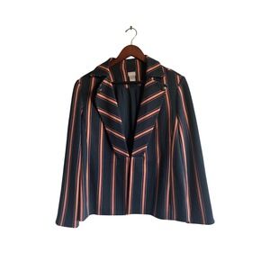 Chico's Striped Blazer Size 1‎ Womens Nautical Career Buttoned Cuff Jacket